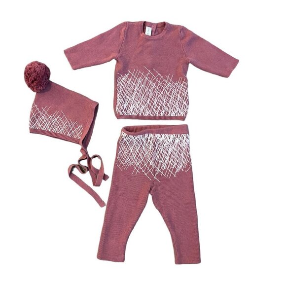 Papillon Baby Girl Matching Set Outfit 3 Months Pink Top Pants Hat Cotton - Picture 1 of 5